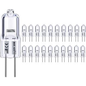 G4 Bulb, 20 Pack Halogen G4 12V 20W with G4 Bi-pin Base, High Output G4 Light Bulb 12V 300LM 3000Hrs Long Lifetime, G4 Dimmable, CRI100 & 2800K Warm White, G4 Halogen Bulb 20W for Cabinet Light Bulbs