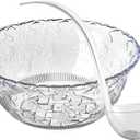 S.G Premium Quality Plastic Punch Bowl with Ladle - 2 Gallon Punch Bowl with Ladle - Embroidered Design 8 Quart large Serving Bowl with 5 oz Plastic Serving Ladle/Spoon for Parties, Holidays, and more