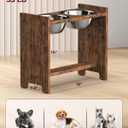 Vantic Elevated Dog Bowls, Adjustable Raised Dog Bowl Stand for Medium Sized Pet, Sturdy Particle Board Food Feeder with 2 Stainless Steel Dishes, Rustic Brown