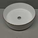 14.2” Round Ceramic Vessel Sink Gold Rim Basin With Pop-Up Drain