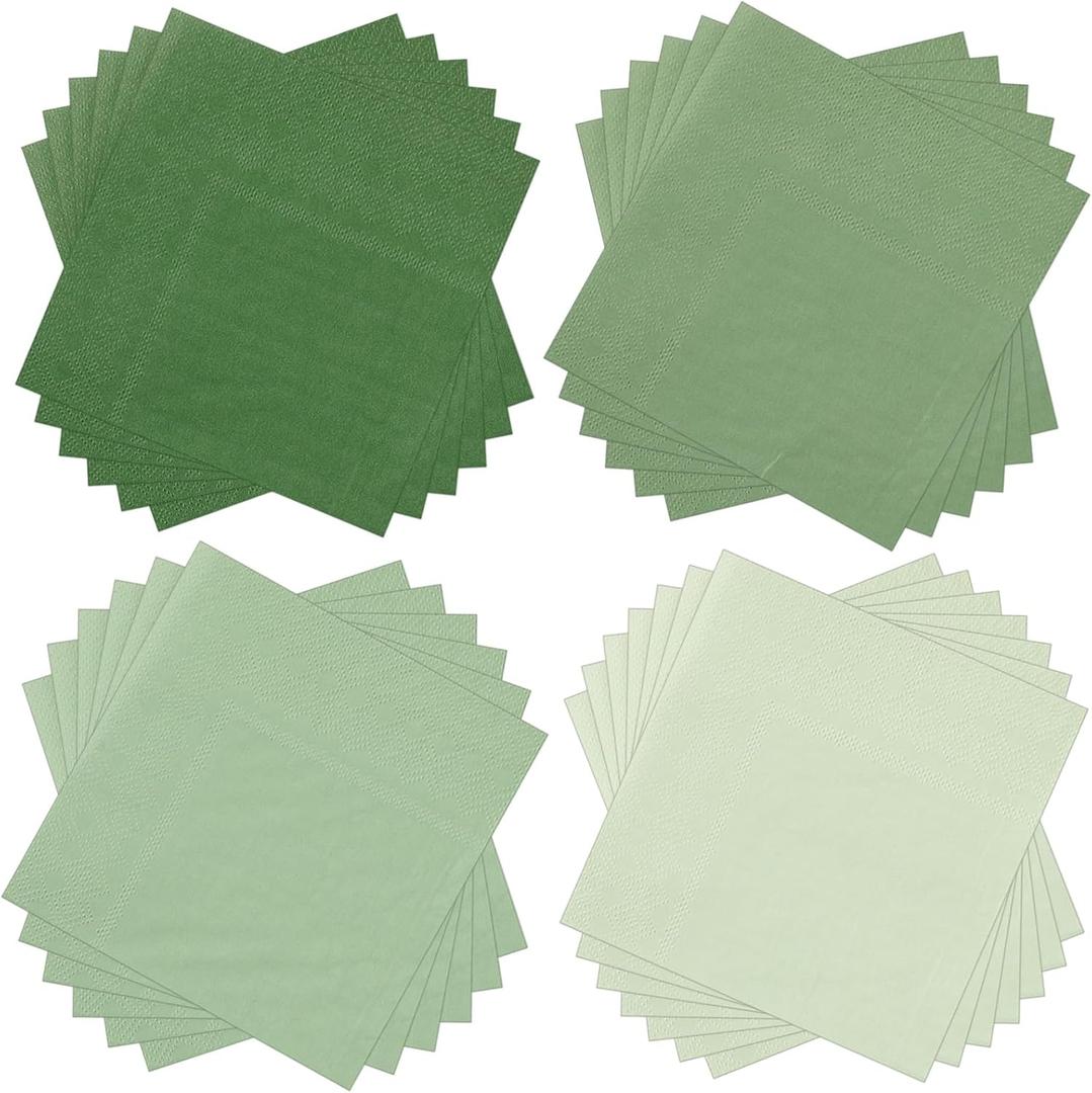 Layhit 100 Pcs Cocktail Napkins Disposable Beverage Napkins Square Paper Dessert Tissue for Wedding Birthday Summer Party Supplies(Sage Green, 5 x 5 Inch)