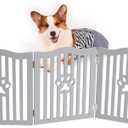 Pet Gate, Wooden Free Standing Dog Gate for Small Dogs and Cats. Great Folding Fence for Doorways, Halls, Stairs. Grey