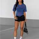 OYOANGLE Women's Sparkly Glitter Rave Concert Outfits Going Out Top Short Sleeve See Through Blouse Mesh Shirt (Blue, M)