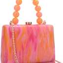 Acrylic Purses Evening Clutch Bag Marbling Handbags for Women Cross Body Bag with Pearl Chain Formal Wedding Prom Party (Orange 1)
