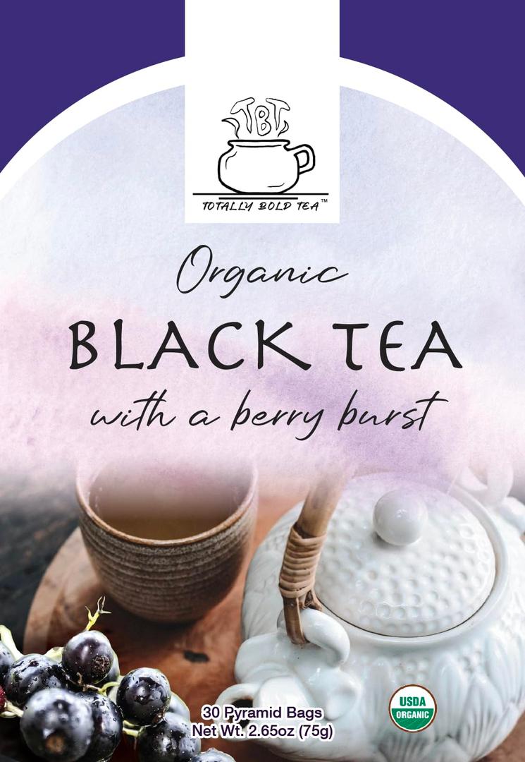 TBT - Totally Bold Tea - Organic Black Tea - Natural Energy - Caffeine - 30 pyramid whole leaf bags. (EXP 09/30/26)