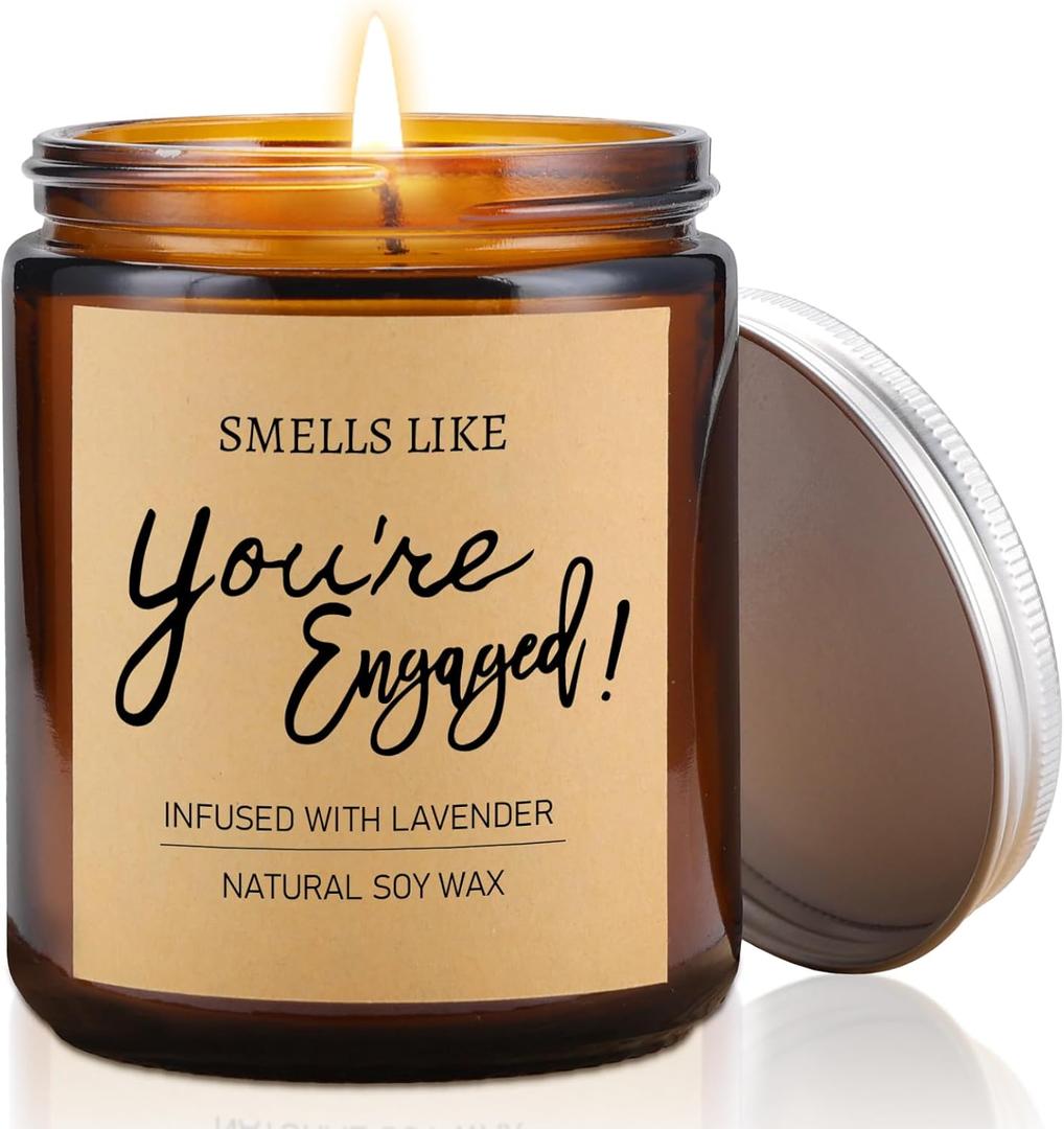 Engagement Gifts for Couples - Engagement Gifts for Women, Her, Bride to Be Wedding Fiance Gift for Women, 7oz Soy Wax Lavender Engaged Candle, Engagements Party Decorations Gift