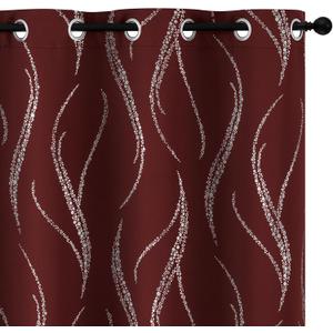 Yakamok Blackout Curtains 84 inch Length Living Room Thermal Insulated Silver Wave Line Dots Pattern Curtains Room Darkening Grommet Curtains for Bedroom, Burgundy, W52 x L84-inch, 2 Panels