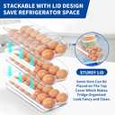 MesRosa Egg Holder for Fridge, Automatic Rolling Egg Organizer for Refrigerator, Clear Plastic Egg Container & Tray, Stackable Dispenser and Storage Bin with Sturdy Lid to Saving Space -2 Layer