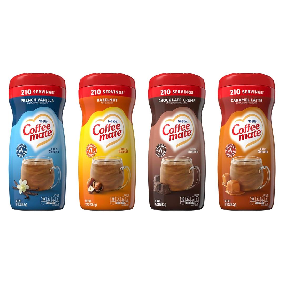Coffee mate Flavored Creamer 4 Pack Variety Pack (15 oz bottles) - Chocolate Crme, French Vanilla, Hazelnut, Caramel Latte (EXP 09/30/27)