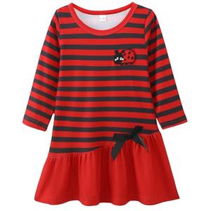 HIGHUZZA Baby Girl Clothes, Long Sleeve Bow Tie Embroidered Graphic Red Ladybug Outfits for Fall Casual Birthday Party 12-18 Months, Red