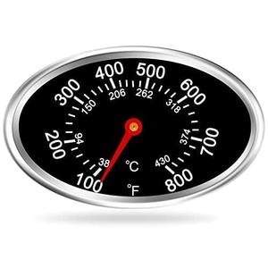 Lid Thermometer Temperature Gauge Replacement for Nexgrill, Grill Master 720-0697, Charmglow 720-0234, Aussie, Brinkman, Members Mark, Oval Stainless Steel Heat Indicator, Grill Thermometers