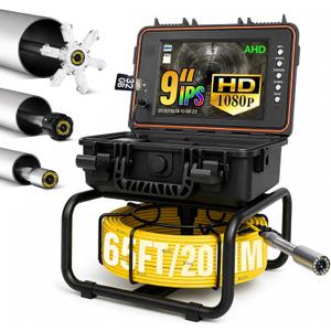 65ft self-Leveling Sewer Camera for Ideal Residential Pipe inspections. Equipped 9-inch IPS screen with DVR , 1080p HD probe, 5100mAh battery, 32GB hard drive recorder, and IP68 waterproof rating