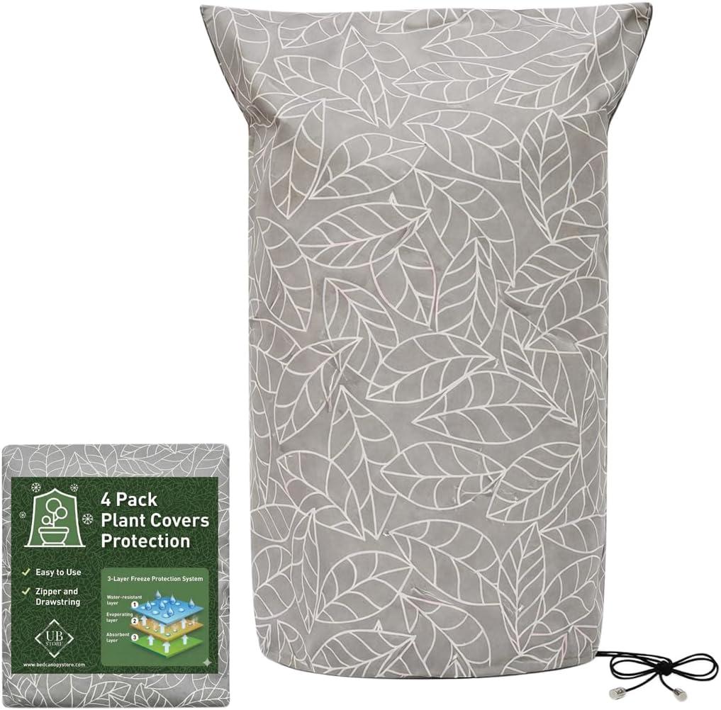 Plant Covers Freeze Protection 59"x91" | 4-Pack Winter Frost Blankets | Brown Garden Cover Bags for Outdoor Plants | Cold Weather Shrub Cloth