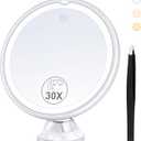 Magnifying Mirror with Light 30X, Lighted Makeup Mirror 30X for Precision Makeup, 3 Color Modes and Adjustable Brightness, 360 Swivel Magnifying Mirrors Suction Cup for Bathroom 8 Inches