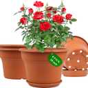 Pottiffe 16 inch Plastic-Flower-Pot-for-Indoor-Plants, 4 Pack Large Outdoor Planter Pot with Drainage Holes & Saucers, Resin Decorative Garden Pots Planters