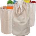 Round Canvas Grocery Tote Bag, Reusable Shopping Bags, Grocery Bags, Canvas Tote Bag for Women and Men (4 Pack) (Beige)