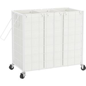 WOWLIVE Laundry Hamper with Wheels,Metal Wire Frame Rolling Laundry Basket 3 Section with Removable bags,155L Dirty Clothes Hamper Organizer Dorm Room Storage for Bedroom,Bathroom,White (150L (26.8 x 13.0x 26.4 Inches))