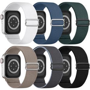 6 Pack Stretchy Solo Loop Compatible with Apple Watch Band 45mm 46mm 44mm 42mm 49mm 41mm 40mm 38mm Men Women, Braided Elastic Nylon Strap for iWatch Series 10 9 8 7 6 5 4 3 SE SE 2 Ultra Ultra 2 (Black/DarkGrey/White/Blue/DarkGreen/Stone)