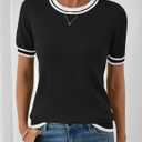 LOMON Short Sleeve Sweater for Women Light-Weight Crew Neck Summer Tops Dressy Casual Women's Clothes 2026, (Black, L)