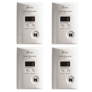Kidde Carbon Monoxide Detector, Plug In Wall with 9-Volt Battery Backup, Digital LED Display - 4 Pack