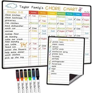 Magnetic Dry Erase Chore Chart - 14.5"x11" Chore Chart for Kids, Teens and Adults - 6.5"x8.5" List Board for Fridge - 6 Extra Fine Point Markers Included - Shipped Flat