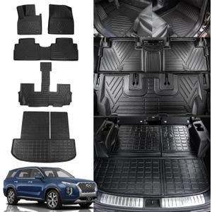 Rongtaod Floor Mats Compatible with 2020-2025 Hyundai Palisade Floor Liner Trunk Mat Cargo Mat Cargo Liner Back Seat Cover Protector 2024 Palisade Accessories (Trunk Mat with Backrest Mat+Floor Mats)