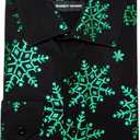 Barry.Wang Mens Christmas Shirts Xmas Holiday Party Button Down Dress Shirts Long Sleeve Snowflake Tree Shirt Halloween (Black, M)