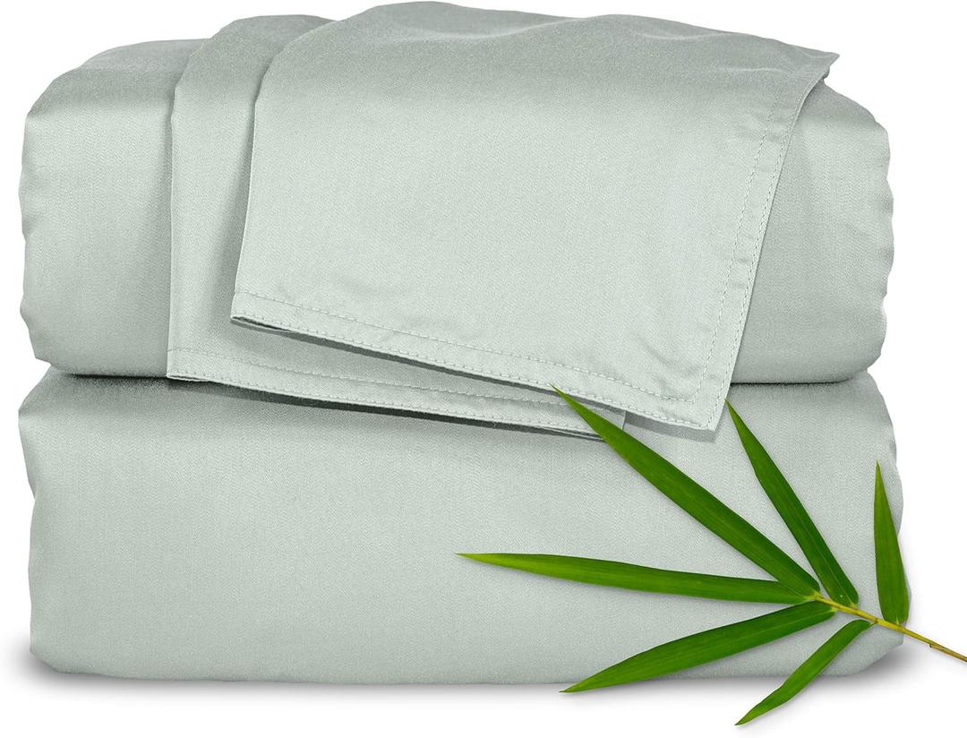 Pure Bamboo King Sheets, Genuine 100% Organic Viscose Derived from Bamboo Bed Sheet Set, Luxuriously Soft & Cooling, Double Stitching, 2 Year Quality Promise (King, Sea Glass)