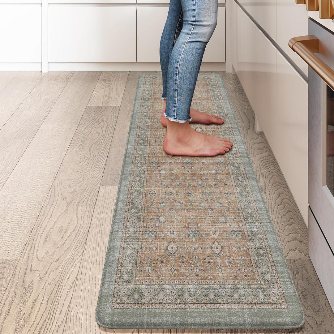 Anti Fatigue Kitchen Mat, Non Slip Cushioned Kitchen Floor Mats Waterproof Memory Foam Kitchen Rugs, Thick Comfort Ergonomic Standing Desk Mat for Office Laundry Sink(Tan) (17.3" x 59 "--0.47 inches)