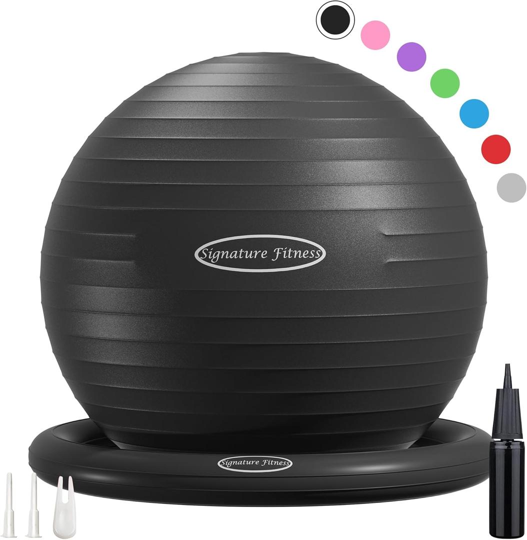 Fitvids Anti-Burst and Slip Resistant Exercise Yoga Fitness Birthing Ball with Quick Pump, 2,000-Pound Capacity, Multiple Colors and Sizes (Black)