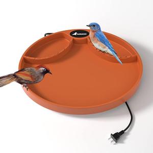 hodzumrac Heated Bird Bath, 75W Thermostatically Controlled Birdbath Heater with 2 Food Trough, Heated Bird Feeder for Winter Outdoor Patio Lawn & Garden Decoration, with Mounting Hardware