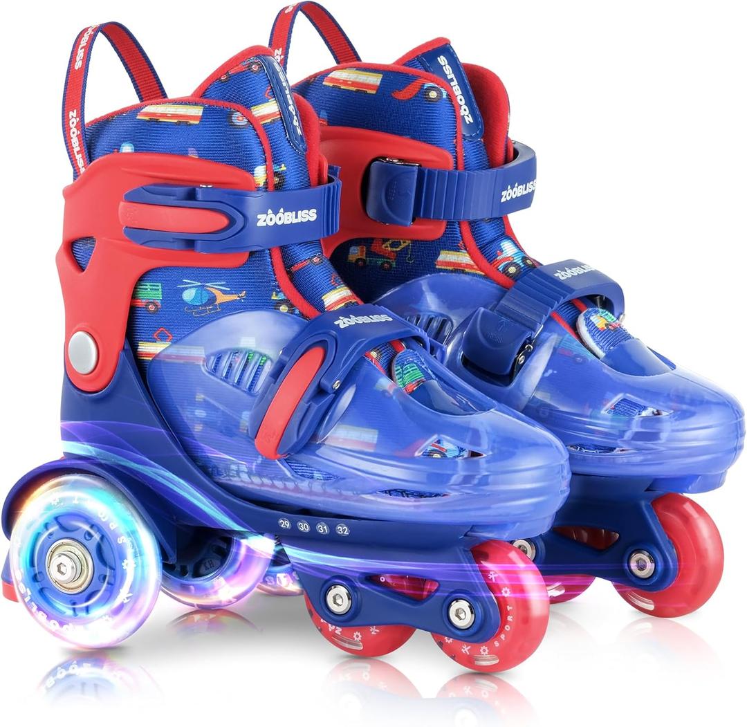 Kids Roller Skates for Beginners - ZOOBLISS Toddler Roller Skates for Boys and Girls Ages 3-7 with Light-Up Wheels & 4 Adjustable Sizes, Tri-Wheel Training Skates for Kids, Racing Blue, S-Small(11C-1Y US)