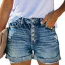 onlypuff Womens Jean Short Cut Off Denim Shorts High Waist Ripped Distressed Stretchy (Blue, M)
