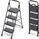 KINGRACK 4 Step Ladder, Sturdy Steel Step Stool with Anti-Slip Wide Pedals, Handrail, Safe-Lock Design, Pass 800lbs Load Testing, Folding Portable Ladder for Multi-Purpose, Home, Kitchen, Black
