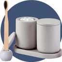 MaisoNovo Stone Bathroom Toothbrush Holder Set - Qtip Holder, Cotton Ball & Cotton Rounds Holder, Countertop Toothbrush & Toothpaste Cup W/Stand & Tray, Qtip Container, Cotton Swab Organizer - Grey (Grey X 2)