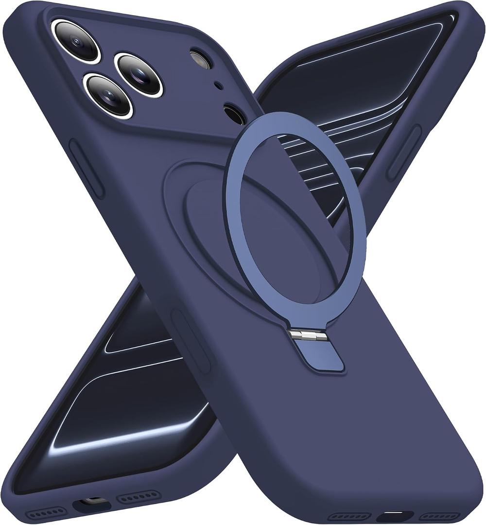 SKYLMW Compatible with iPhone 17 Pro Max Case with Magnetic Invisible Stand Compatible with Mag-safe Military Drop Tested Shockproof Silicone iPhone 17 Pro Max Phone Cases for Women Men 6.9"Dark Blue