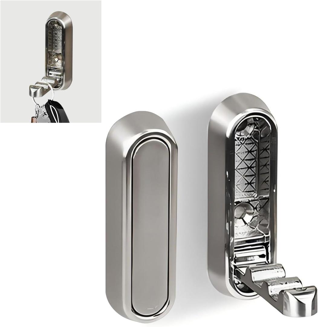 2 x Foldable Wall Hooks Folding Hooks Zinc Alloy for Hanging Coat Bag Backpack Towel Key Bathroom Closet Entryway Kitchen Round (Silver, 2 Pcs)