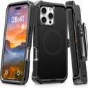 for iPhone 16 Pro Max Case with Belt Clip Holster, Anti-Shock, Anti-Slip, Compatible with MagSafe, 3-Layer Drop Protection, Heavy Duty Magnetic Phone Case Cover for16 Pro Max, 6.9", Black