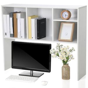 Briwooody Dorm Desk Hutch Desktop Bookshelf with 5 Shelves 3-Tier Wood Countertop Desk Shelf Top Only Organizer for College Dorm Office Home, 32.3 x 7.9 x 25.2 Inch(White)