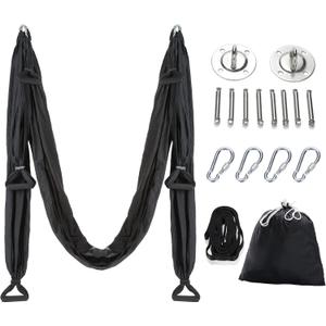 ZELUS Aerial Yoga Swing Sling Strong Yoga Hammock Kit Set Trapeze Inversion Equipment Include 2 Extensions Straps and Ceiling Mounting Kit (Black)