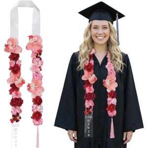 Thiccywoov 1 Pcs Graduation Lei 2026 Artificial Graduation Candy Lei Ribbon Phalaenopsis Flower Necklace Ending with Ribbons and Tassels for Gifts Party Accessories Ceremony 4.9 ft