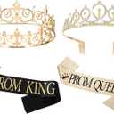 Saintrygo Prom Queen and King Sash Crowns Tiara 2025 Grad Crown Sash Headbands for Adult Halloween Wedding Cosplay(4 Pcs,Graceful Style)