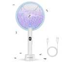 Nymrix Electric Fly Swatter Racket, 2 in 1 Mosquito Bug Zapper 4100V Handheld Mosquito Killer with 1800 mAh Rechargeable Battery, Purple Light and 3-Layer Safety Mesh for Indoor Outdoor Blue