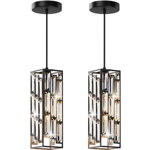 Black Pendant Lights Modern Pendant Light Fixture, Mini Crystal Pendant Ceiling Light, Pendant Light for Kitchen Island, Dinning Room, Bedroom, Kitchen Sink Lighting (2-Pack)