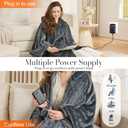Wearable Heated Blanket Robe, Cordless battery Heated Blanket with 8-Zone Heating & 3 Temp Settings, Machine Washable Oversized Hooded Throw, Cozy Gift for Mom & Grandma, 38"x67", Grey, Teddy Fleece