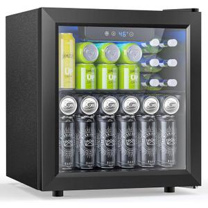 50 Cans Beverage Refrigerator Cooler, 1.3 Cu.ft Mini Fridge Countertop Drink Cooler with Glass Door for Beer, Soda, Adjustable Digital Temperature Control for Home Dorm Bar, Black