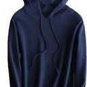 Spring and Autumn Women's Wool Hooded Sweater Solid Color Knit Sweater (Dark Blue)