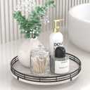 10" Oak Bathroom Vanity Tray Turntable for Perfume Candle, Round Wooden Decorative Tray for Kitchen Sink Countertop Organizer, Bathroom Counter Organizer for Skincare Makeup, Rustic White