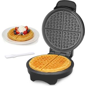 FineMade 7 Inches Round Classic Waffle Maker Machine, Mini Waffle Maker, Non-stick Waffle Irons, Thin Waffle Maker Crispy, Black