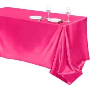 TURSTIN 1 Pack Hot Pink Satin Tablecloth 102 x 58 Inch Overlay Satin Table Cover Rectangle Bright Silk Tablecloth Smooth Fabric Table Decoration for Wedding Banquet Party Events